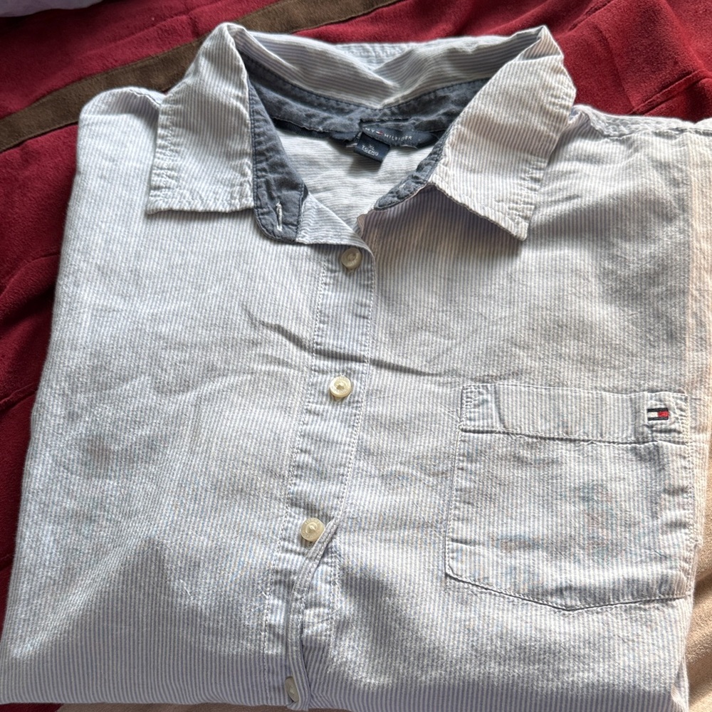 Tommy Hilfiger White Striped Button-Down Shirt